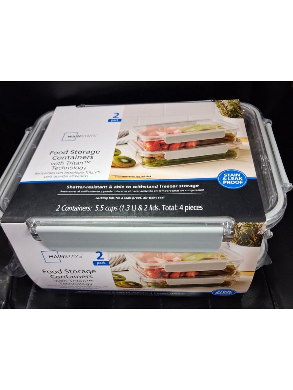 Mainstays Food Storage Containers W/Tritan Technology 5.5 Cups 2 Containers & 2
